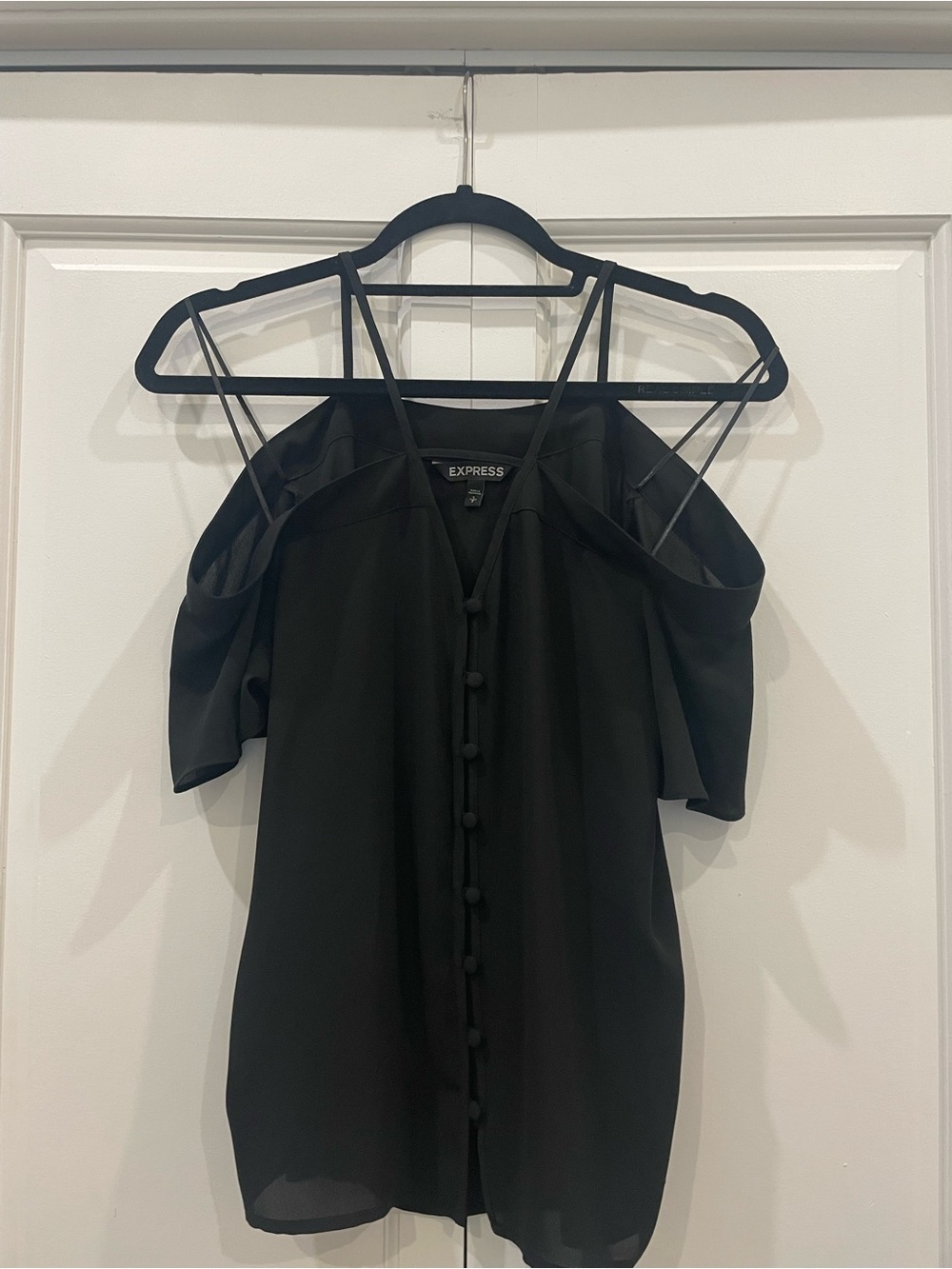 Express Black Cold-Shoulder Button-Down Blouse